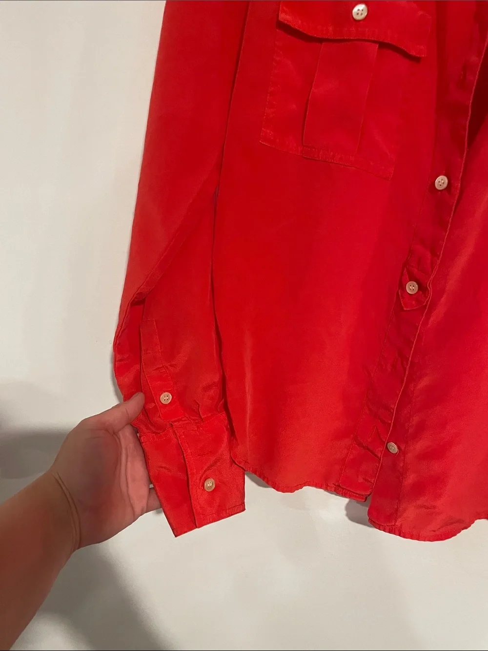 J. Crew Vibrant Red 100% Silk Button-Down Shirt Sz 8 B135